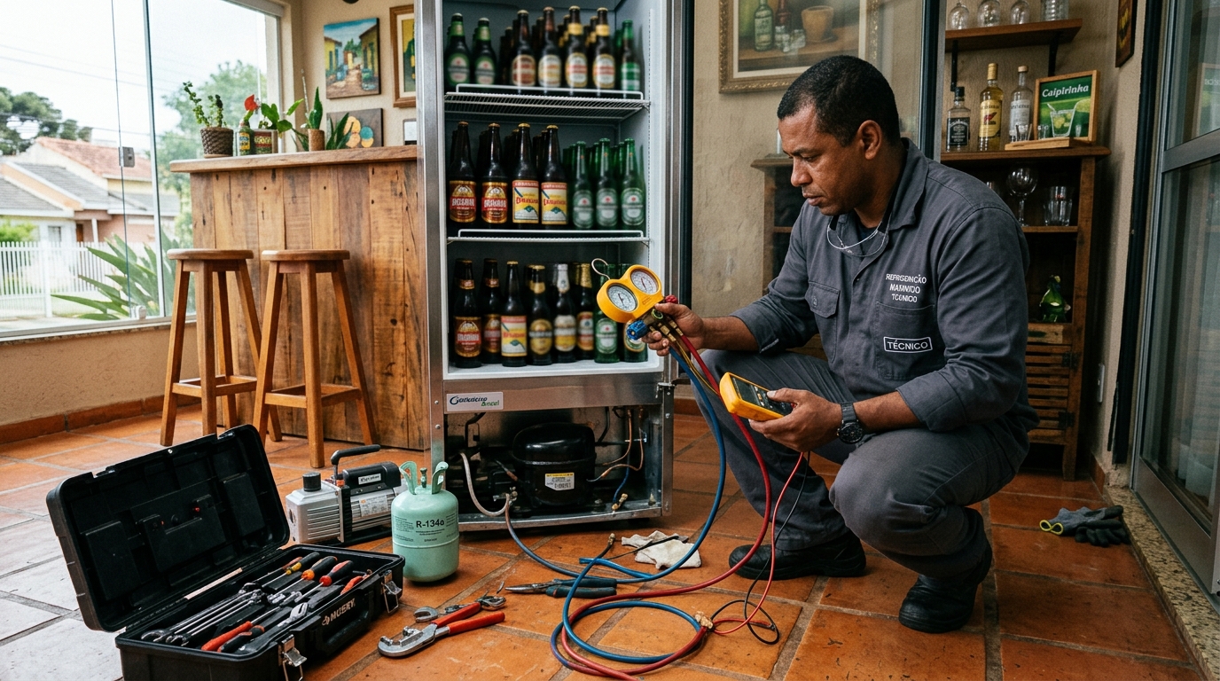 Técnico realizando manutenção de motor de cervejeira em São José dos Campos‑SP