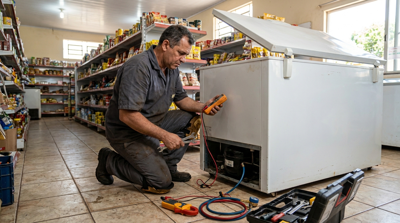 Troca de termostato de freezer em atendimento técnico em São José dos Campos‑SP